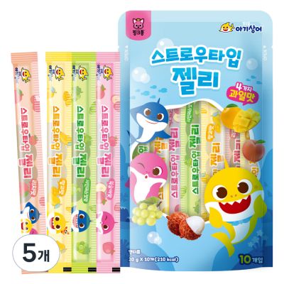 핑크퐁 아기상어 스트로우타입 젤리 10p 랜덤발송, 200g, 5개, 혼합맛(복숭아/리치/망고/샤인머스캣)
