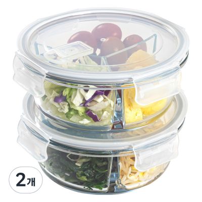 벨라쿠진 내열유리 3칸 반찬 나눔 밀폐용기 2p, 2개, 단품