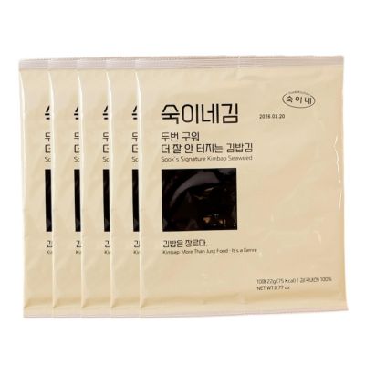 숙이네김x광천김 두번구운 더 잘 안터지는 김밥김 완도 프리미엄 김밥용김, 22g, 5개