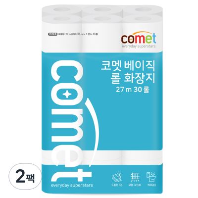 코멧 베이직 3겹 롤화장지 27m, 2개