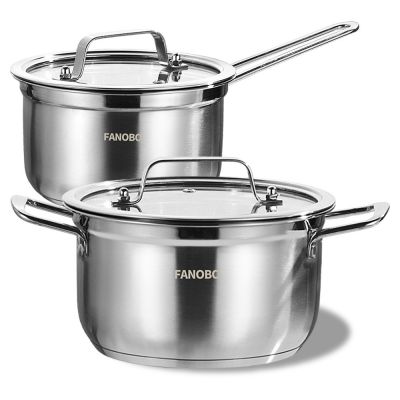 FANOBO스텐 인덕션 투피스 냄비, 1세트, 편수 냄비16cm+양수냄비18cm, 단일 색상