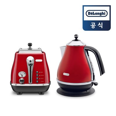 [드롱기] 아이코나 시리즈 전기주전자+토스터 세트(KBO2001+CTO2003), 전기주전자(레드)+토스터(레드)