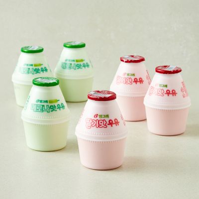 [로켓프레시] 빙그레 딸기맛 우유 240ml x 3개입 + 메로나 우유 240ml x 3개입 세트, 1세트