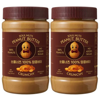 쏘울너츠 100% 땅콩버터 크런치, 500g, 2개