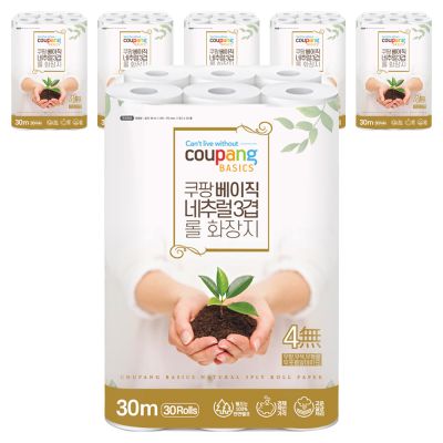 쿠팡베이직 네추럴 3겹 천연펄프 롤화장지 30m