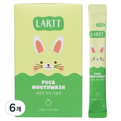 라르트 충치예방 푸카 어린이가글 일회용 스틱 사과향 30p, 6개, 330ml