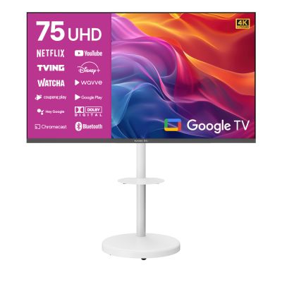 와이드뷰 4K UHD 구글5.0 스마트 TV + 이동식 화이트 스탠드, 190cm(75인치), WGE75UT1, 이동형 스탠드, 방문설치