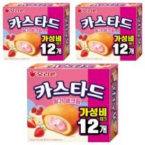 오리온 카스타드 딸기 생크림 12p, 276g, 3개